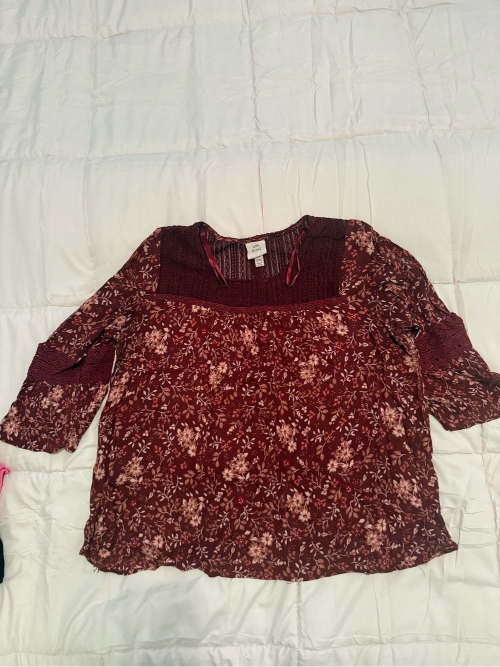 Knox Rose Burgundy Floral Square-Neck Peasant Blouse